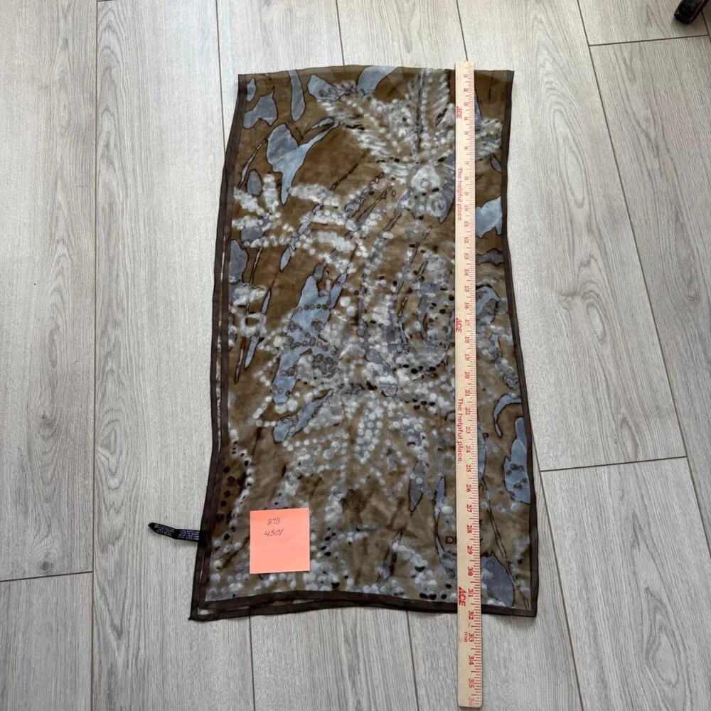 DKNY Donna Karan New York Women's Scarf Silk Brown Blue Floral Rectangle Italy